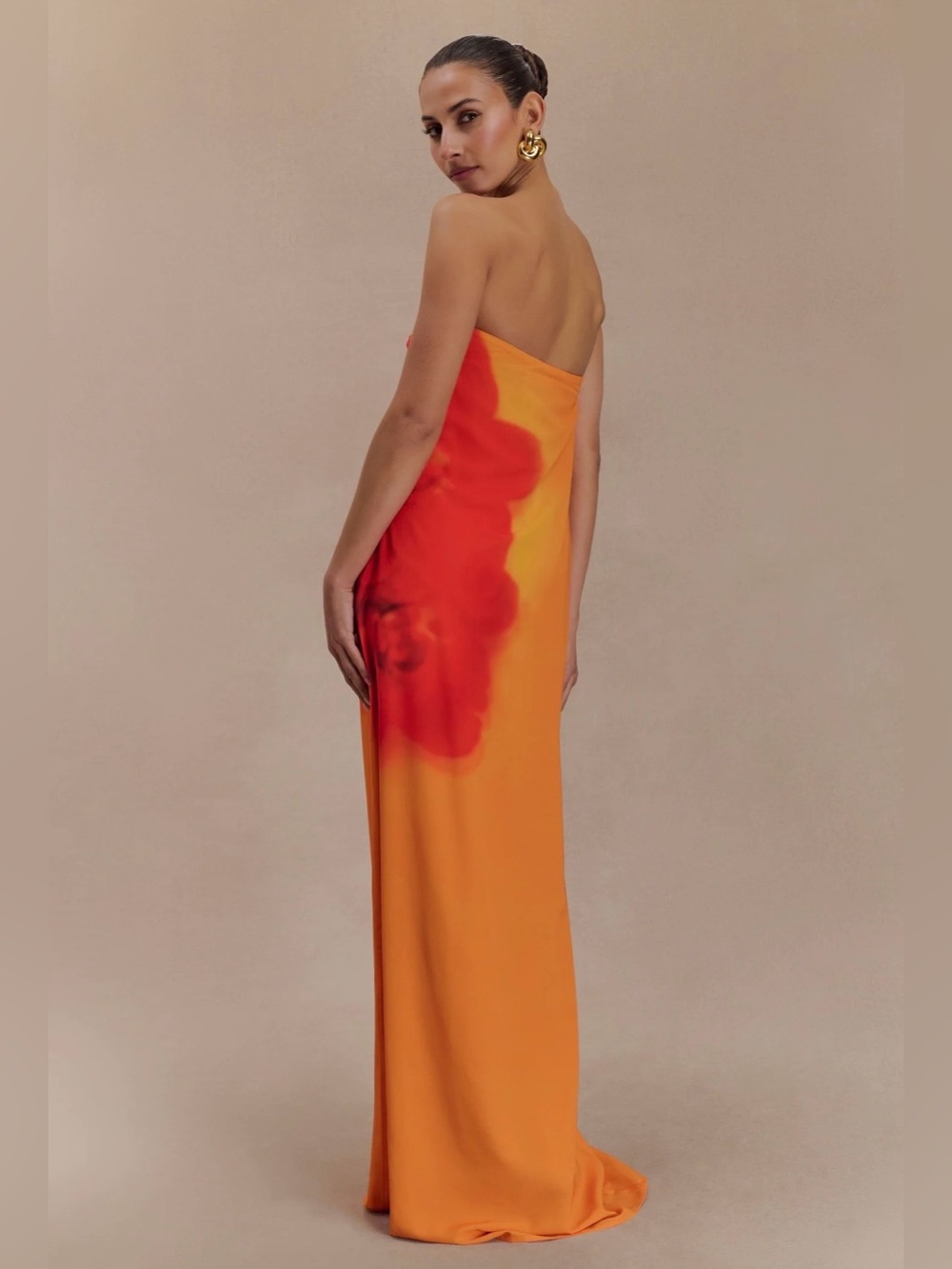 Meshki Amaya Strapless Orange & Red Orchid Maxi Dress - Picture 2 of 7